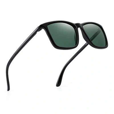 Image de JIM HALO Lunettes de Soleil Polarisé Conduite Rétro Carré Protection UV Lunette Solaire Classiques Hommes (Noir/Vert Polarisé)