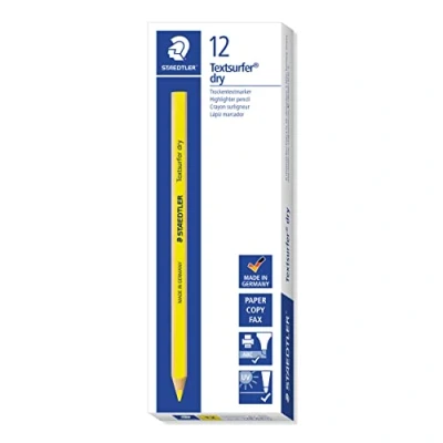 Image de Staedtler Textsurfer Dry, crayons surligneurs à sec de haute qualité, Pour surlignage sur tout type papier, Boîte en carton avec 12 jaune fluo, 128 64 1 VE