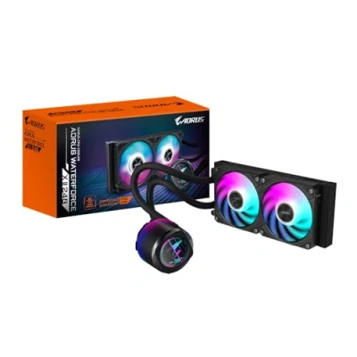 Image de GIGABYTE Refroidisseur de CPU liquide AIO AORUS WATERFORCE X II 240 2 ventilateurs ARGB 120 mm, écran LCD couleur complet, mécanisme d&#039;interverrouillage magnétique, DAISY CHAIN
