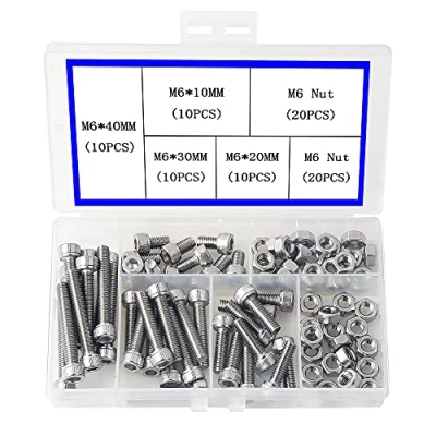 Image de newlng M6 Vis à Tête Cylindrique Six Pans Creux en Acier Inoxydable 304 Pièces Mécaniques et écrous Bouton Hexagonale Socket(Boulon 40PCS, écrou 40PCS)
