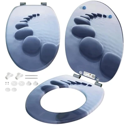 Image de CASARIA® Siège de WC Pierres système d&#039;abaissement automatique MDF abattant standard salle bain lunette couvercle toilette