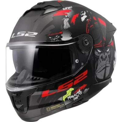 Image de LS2, Casque Moto Intégral Stream II Angry Monkey Matt Black Red, XXXL