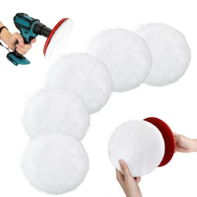 Image de AiQInu 180mm Tampon Polissage En Laine, Jeu De disques 7 pièces, Pour Le Et Cirage Voiture, Avec M14 Adaptateur Perceuse
