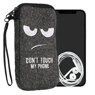 Image de kwmobile Housse de Protection pour Smartphone Compatible avec L 6,5&quot; Sacoche Téléphone Portable en Feutre Don&#039;t Touch My Phone Blanc Gris foncé