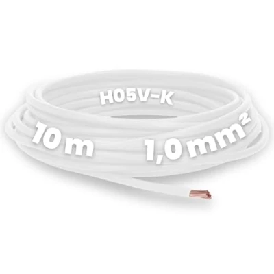 Image de Kalitec Câble de Câblage H05V K 1 mm² blanc 10 m Flexible En PVC Toron à Fil fin unique monofilaire commutation ignifuge