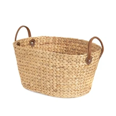 Image de Compactor Grand Panier de Rangement Déco Belize, en jacinthe tressée main, style tropical idéal comme bac à linge sale ou pour la décoration et organisation des jouets dans chambre enfants