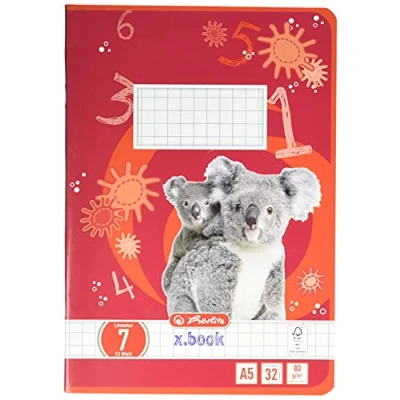 Image de Cahier Herlitz format A5, papier sans bois, quadrillé, 80 g/m², 32 feuilles, blanc A5 Linéature 07