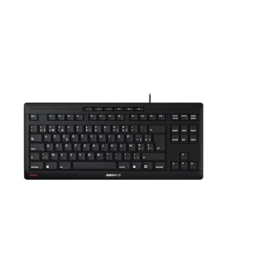Image de CHERRY STREAM KEYBOARD TKL, clavier mécanique filaire sans pavé numérique, Disposition belge (AZERTY), frappe silencieuse, Sensation de unique, Noir