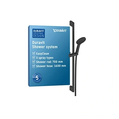 Image de Duravit Universal Système de douche, avec 3 types jets (Rain, Pulse, Mono), Barre douche (700 mm) hauteur réglable pommeau protection anti torsion, chromé/blanc