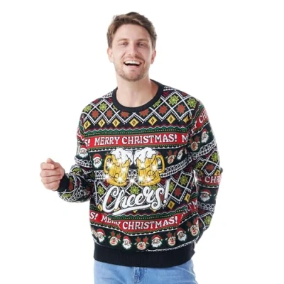 Image de Giggling Getup Pull de Noël amusant et laid pour homme Avec lumières LED Noir, Noir , M
