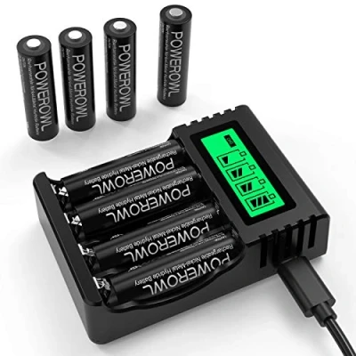 Image de POWEROWL Chargeur de Piles Ensemble Rapide LCD 8 Rechargeables AA Durabilité Grande capacité Combinaison Batterie et Bureau à Domicile