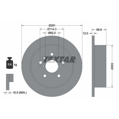 Image de TEXTAR PRO 92144203 Disque de frein 291 12 05/08 114,3 plein revêtu sans roulement roue, boulon fix moyeu roue