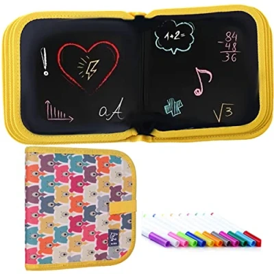 Image de Apprenez ¨¤ ¨crire les doodle Board pour enfants, carnet de croquis portable avec 12 crayons color¨s, livre d&#039;exercices effa?able la peinture 14 pages