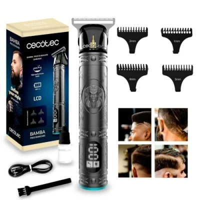Image de Cecotec Tondeuse à Cheveux et barbe professionnelle Bamba PrecisionCare Samurai, Lame tranchante haute performance, 4 Peignes de guidage 1 mm, barbe, Autonomie 120 min, Écran, Gris