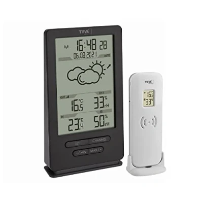 Image de TFA Dostmann Station météo sans fil Xena, 35.1162.10, température et humidité int./ext., avec prévisions météo, dans maison, anthracite