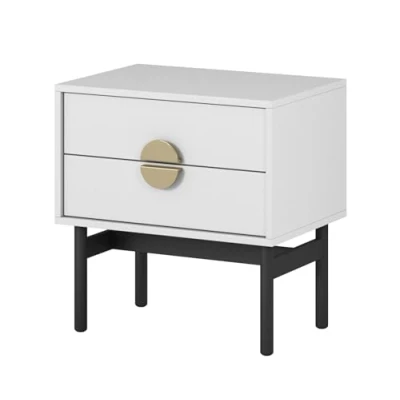 Image de Selsey Stoon Table de Chevet d&#039;appoint avec 2 tiroirs Cadre en Acier Blanc 55 cm, Bois d&#039;ingénierie, Taille Unique