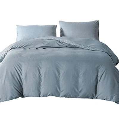 Image de Good Nite Parure de lit King Size avec Housse Couette et 2 taies d&#039;oreiller en Microfibre Polyester Douce (Bleu Gris)