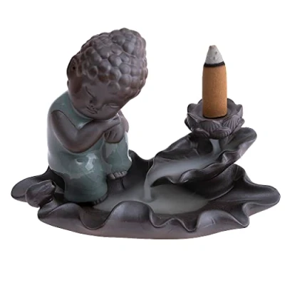 Image de lachineuse Fontaine à Encens Bouddha Brule Cascade 14 cm en Céramique Porte pour Décoration Intérieure Déco Zen Asiatique Support Ambiance Feng Shui