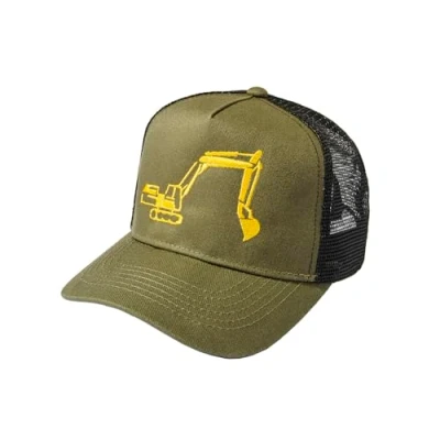 Image de Casquette Trucker pour enfant : pelleteuse Cappy garçon Bonnet de travail enfant, Vert olive/noir, Taille unique