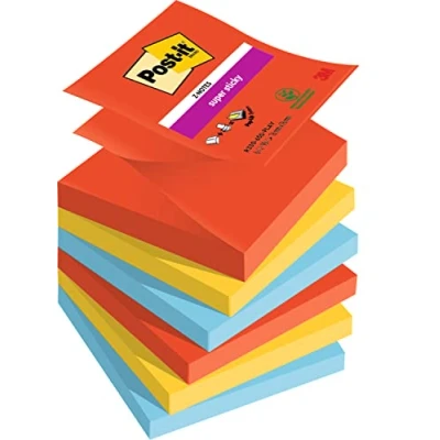 Image de Post it Super Sticky Z Notes, Couleurs Playful, Pack de 6 Blocs, 90 Feuilles par Bloc, 76 mm x mm, Rose, Violet, Vert Notes Adhésives pour Prise Listes Tâches et Rappels