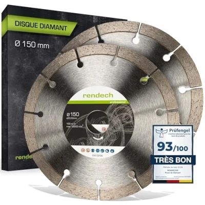 Image de 2x Disque diamant 150 mm pour Pierre, Béton, brique etc. Disques à tronçonner diamantés un usage professionnel continu rendech® Qualité
