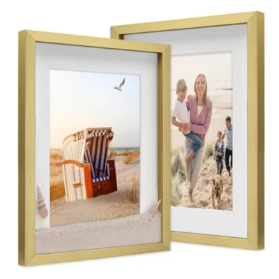 Image de PHOTOLINI Cadre Photo 3D à remplir 30 x 40 cm Or, Set de 2 Cadres boîte Profond avec Passe Partout, pour Objets jusqu&#039;à 1,5 cm, Bois MDF, Verre Les Loisirs créatifs &amp; comme Cadeau