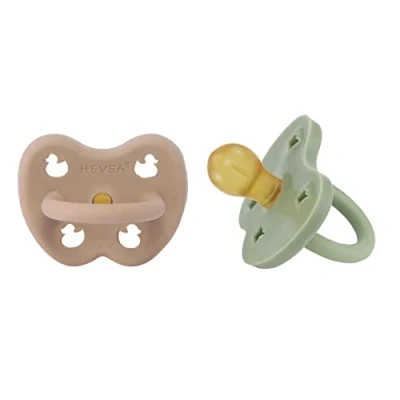 Image de HEVEA Lot de 2 tétines en caoutchouc naturel/beige bronze/vert mousse/ronde/canard + couronne (à partir 3 mois)