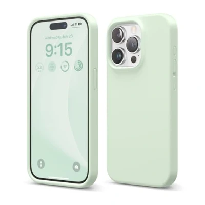 Image de elago Coque Silicone Liquide Compatible avec iPhone 15 Pro, Qualité Supérieure, Protection Intégrale [Structure Antichoc 4 Couches], Doublure Microfibre Douce Anti Rayures (Menthe Douce)
