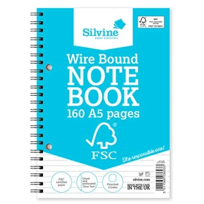 Image de Silvine Carnet de notes A5 à double spirale FSC ligné 8 mm 160 pages papier certifié Réf FSCTWA5
