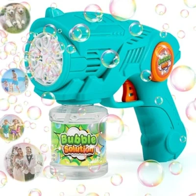 Image de ZWOOS Pistolet à Bulles Automatique pour Enfants, Machine de Savon avec 110ml Solution Bulles, Jouet Bubble Gun Rechargeable Mariage/Anniversaire/Fête(Bleu)