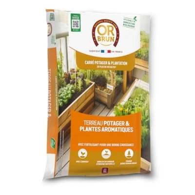 Image de OR BRUN Terreau Potager &amp; Plantes Aromatiques 6L Croissance Rapide Utilisable en Agriculture Biologique OBRTARO6U