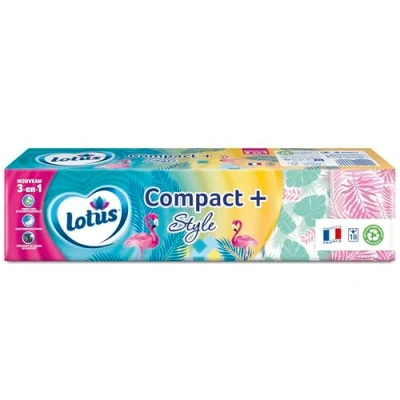Image de mouchoirs LOTUS COMPACT+ STYLE 18 étuis de 7
