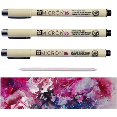 Image de PIGMA MICRON Sakura Noir 3 Fineliners. 05 (0.45mm) ET ESTOMPE