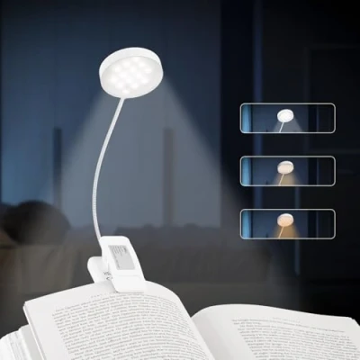 Image de LQWELL® 1x Lampe de Lecture Porte Livre Lit, Rechargeable USB, 3 Températures Couleur, 10 Niveaux Luminosité, Gradation en Continu, Flexible à 360, Blanc