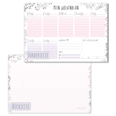 Image de paper&amp;you® Planificateur hebdomadaire A5 [Fleurs] 50 pages avec bloc notes à l&#039;arrière Respectueux du climat et durable