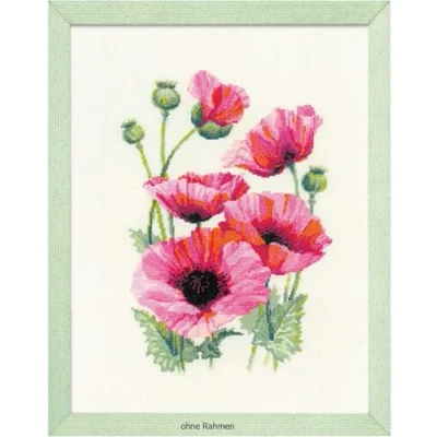 Image de Riolis 1775 Kit de broderie au point croix compté Motif coquelicots roses Multicolore 2533 cm