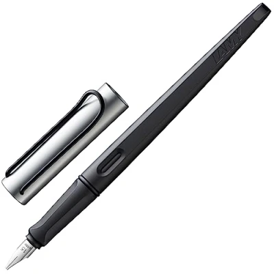 Image de Lamy joy AL Stylo plume calligraphique avec grip ergonomique et en acier poli d&#039;une largeur de trait 1,5 mm ressort traction cartouche d&#039;encre T 10 bleu