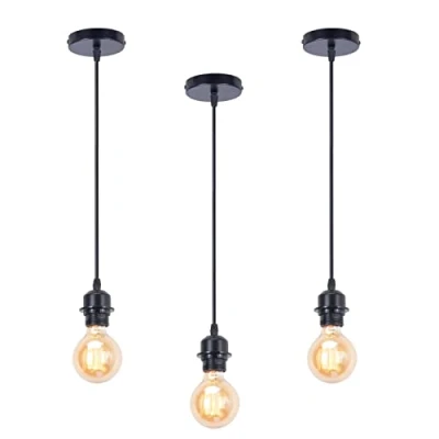 Image de Support de Lampe E27 avec Câble Réglable,Lampe Suspension, Lustre Plafonnier,Pendentif Lampes Suspendues Accessoires,corde 100CM,Lot 3 (Noir)