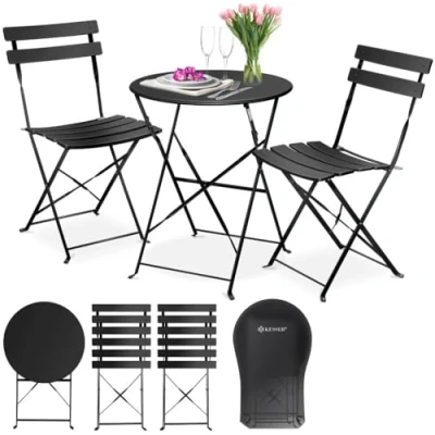 Image de KESSER® Set de Bistro 3 pièces Table bistrot avec 2 chaises Pliantes Balcon Meubles pliants Jardin Ensemble Groupe sièges en métal