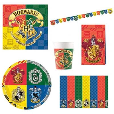 Image de Procos DY10273865 Harry Potter Party Set Large, Assiettes, Gobelets, Serviettes, Nappe, Sacs, Bannières, Décoration de table, d&#039;anniversaire