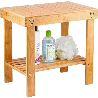Image de VaeFae Tabouret en Bambou, Repose Pieds, de Rasage, étagère Rangement, Durable, léger et antidérapant, Bois Dense, Taille L
