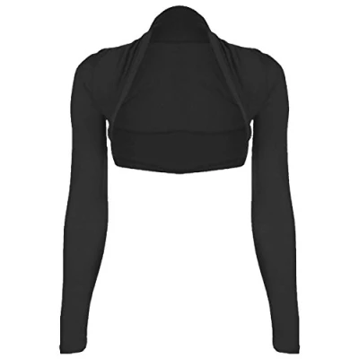 Image de WearAll Boléro Cardigan Recadrée Uni á Manches Longues Hauts Femmes Noir 48 50
