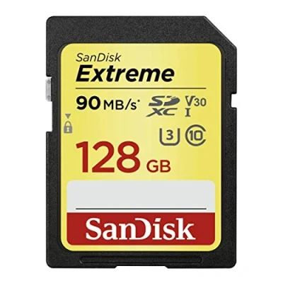 Image de Carte Mémoire SDXC Sandisk Extreme 128 Go jusqu&#039;à 90 Mo/s, Classe 10, U3, V30, FFP (Reconditionné)