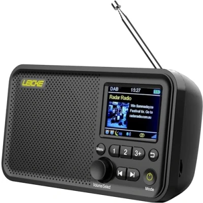 Image de LEICKE Radio portátil Dab+ Con Bluetooth 5.0, Dab/Dab+ y FM, Pantalla a Color de 2,4 Pulgadas, Cocina Cable, batería 4000 mAh, conexión MicroSD/TF/AUX, Funciones Alarma