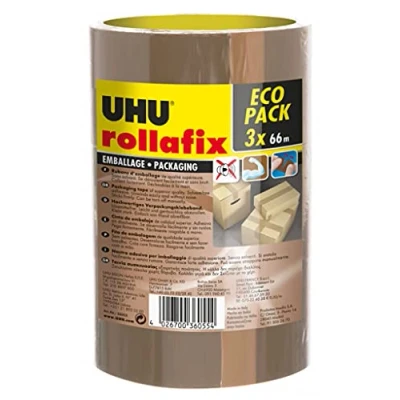 Image de UHU Rollafix rubans adhésif d&#039;emballage brun, Lot de 3 66m x 50mm
