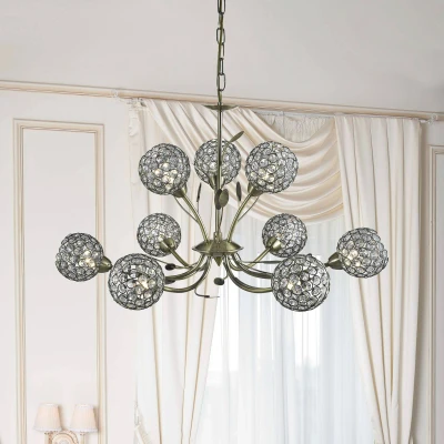 Image de Searchlight Lustre Bellis II, laiton vieilli, verre, 9 lampes à G9