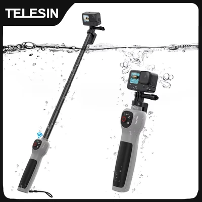 Image de Telesin Perche à selfie sous marine, avec télécommande Bluetooth intégrée, étanche et extensible, 1 heure de temps charge, 21 heures prise vue pour la plongée, le surf, plongée tuba