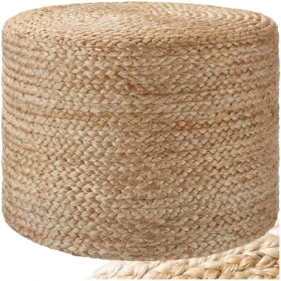 Image de TecTake® Pouf Salon Rond Tabouret Repose Pied Chambre en Jute Naturelle Design bohème Cosy ou comme Table Basse d&#039;appoint pour Coiffeuse, Salon, Chambre, Bureau, entrée
