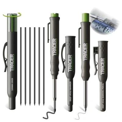 Image de Tracer Kit complet de marquage trous profonds (y compris marqueur permanent à double pointe, crayon construction profonds, 6 étuis rechange pour distributeurs mines)