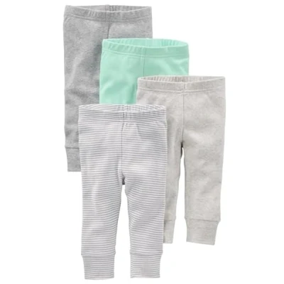 Image de Simple Joys by Carter&#039;s 4 Pack Neutral Infant and Toddler Pants, Gris/Gris Clair/Vert Menthe/Rayures, 3 6 Mois (Lot de 4) Unisex Baby